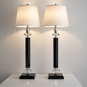 Vintage Hollywood Regency Lucite & Crystal Table Lamps – Set of 2